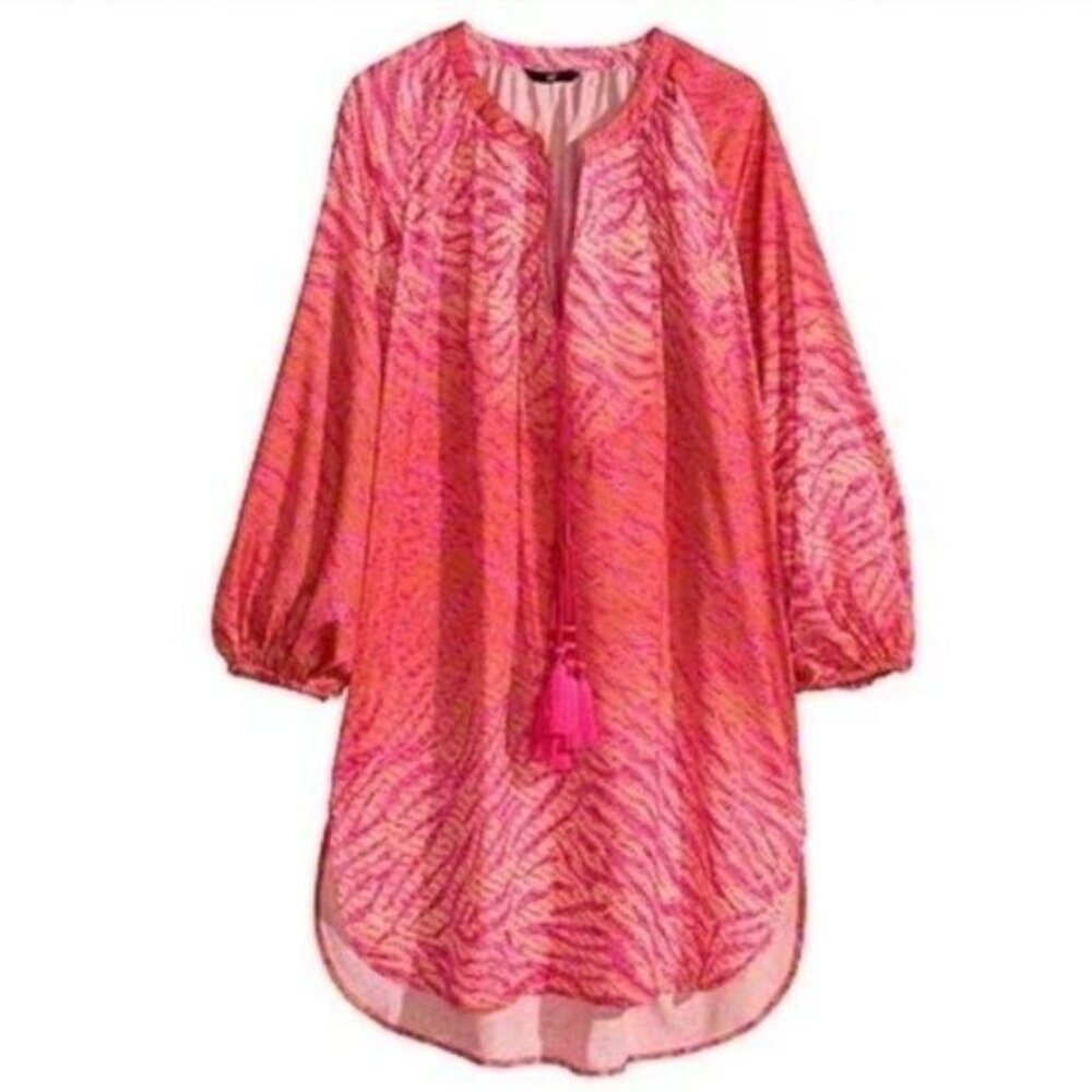 H&M Conscious Hot Pink Tassel Tunic Top Sz 4